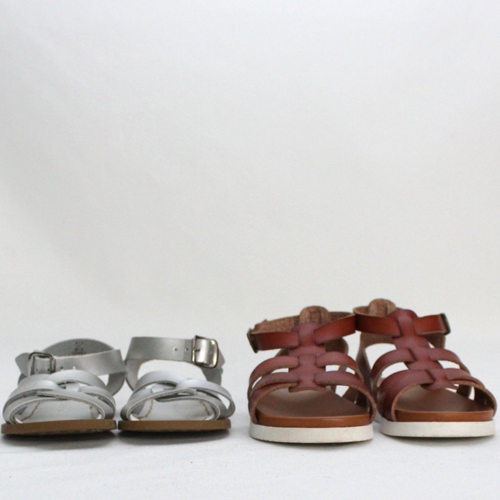 SALT WATER Silver Baby Sandals Size 7 & Wonder Nation Brown Sandals Same Length - Picture 7 of 12